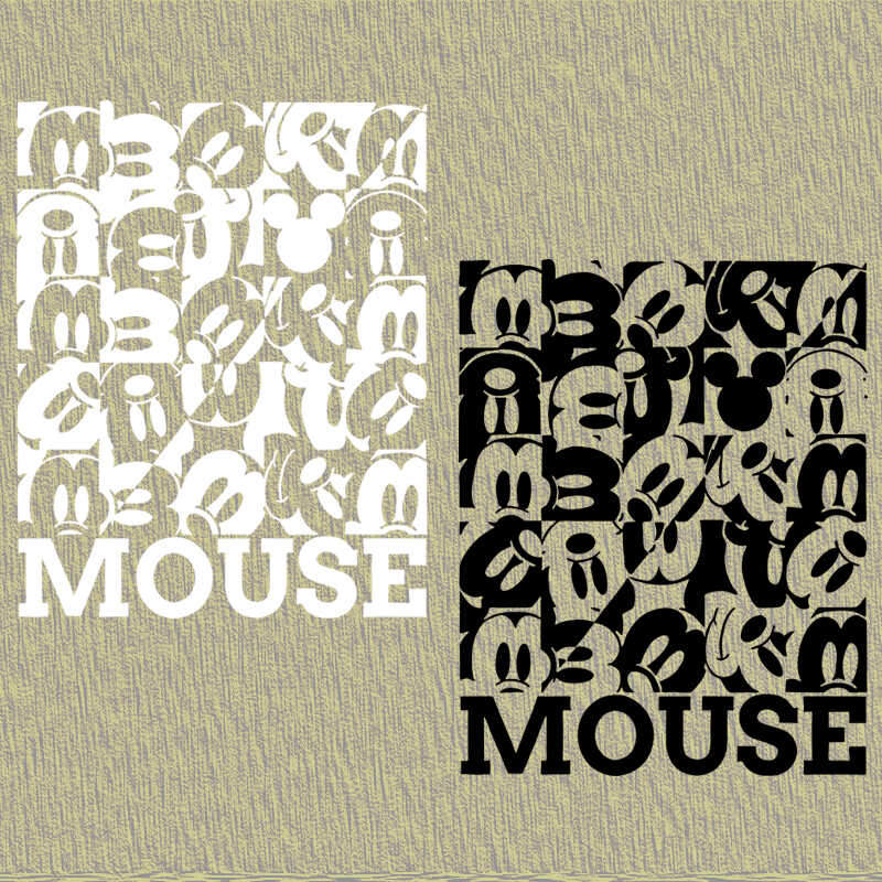简约创意英文米奇老鼠卡通镂空字母热转印印花贴无边高弹白墨烫画