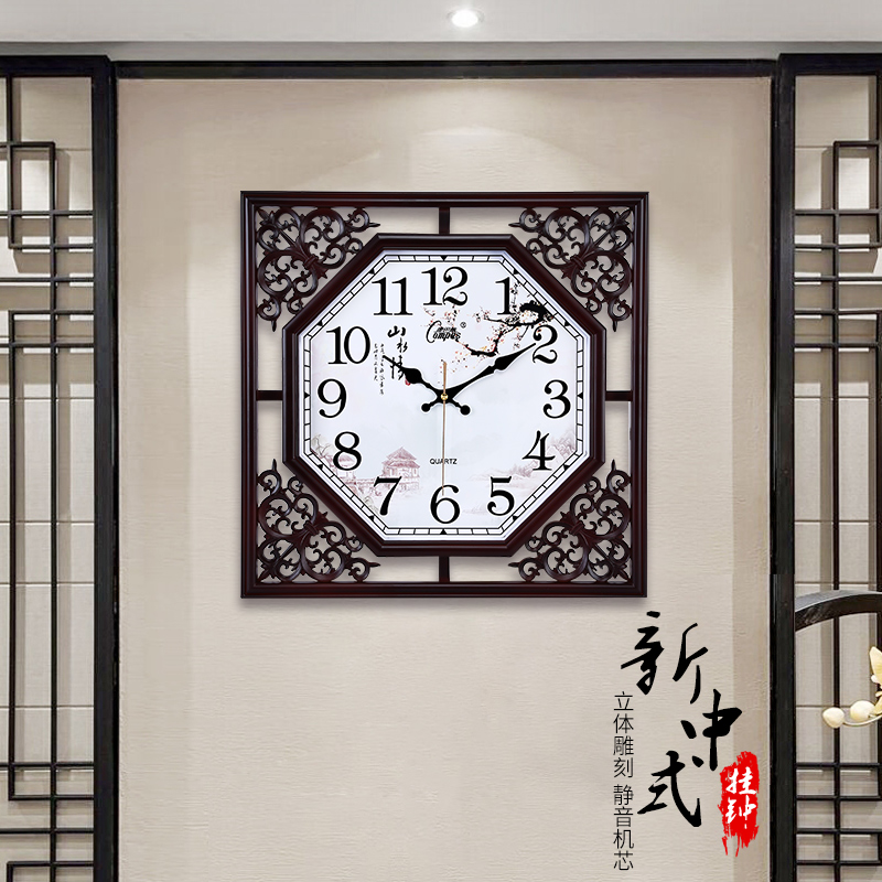 石英钟办公室卧室中国风 康巴丝钟表家用挂钟客厅时钟静音新中式