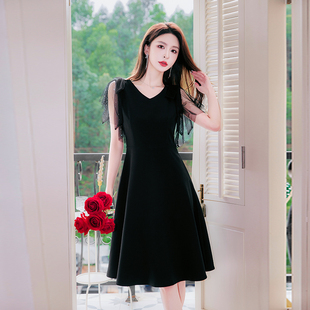 法式 黑色长裙连衣裙高级感女夏季 显瘦气质小黑裙礼服裙子 2024新款