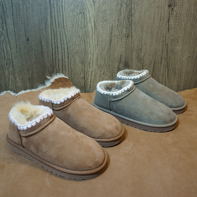保暖靴 平跟冬季 套筒短筒靴 6真皮羊皮毛一体雪地靴