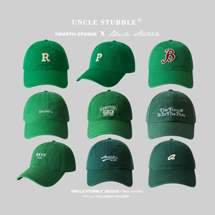 绿色帽子男胡茬叔叔软顶棒球帽森林绿潮牌针织帽女生 新品 2024四季