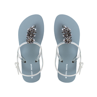 果冻鞋 透明凉鞋 舒适沙滩鞋 女夏软底平底时尚 白色一字带凉鞋 水晶鞋