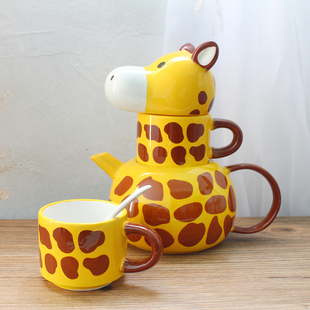 带盖杯长颈鹿可爱情侣礼品礼盒装 创意陶瓷杯子动物马克杯咖啡套装