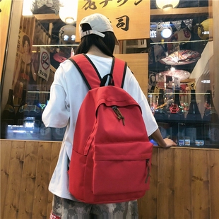 高中背包男旅行包 书包女韩版 简约百搭双肩包红色大容量大学生时尚