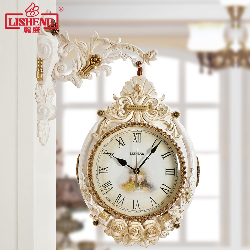 饰时钟 双面挂钟客厅大气静音创意石英钟表大号家用挂表装 丽盛欧式
