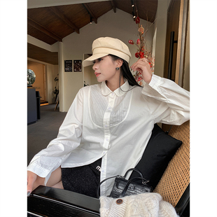 A7seven 韩版 女春秋季 隐条拼接设计感白色百搭直筒小宽松衬衣 衬衫