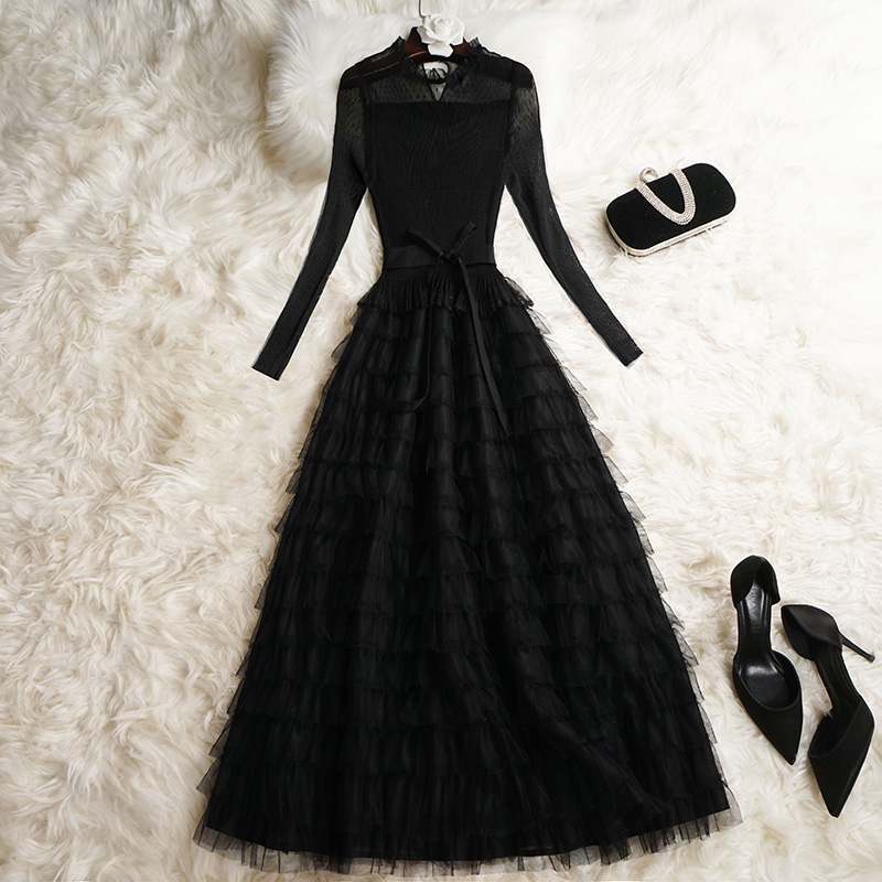 蓬蓬长裙黑色女礼服蛋糕裙连衣裙 高级感长款 赫本风小黑裙春秋法式