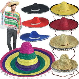 帽子西部 圣诞节万圣节年会舞会cosplay墨西哥衣服彩色草帽服装