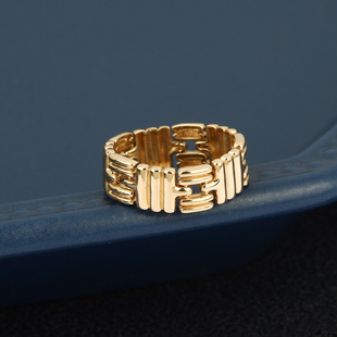 戒指女高级时髦素金软指环送礼物 链条款 H拼图纯18K黄金中古风宽版