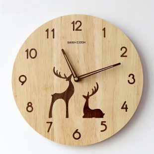 北欧鹿挂钟静音家用客厅创意钟表现代简约卧室石英钟表实木钟 新款