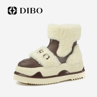 雪地靴真皮撞色百搭厚底休闲羊毛保暖短靴 新款 DIBO碲铂2023年冬季