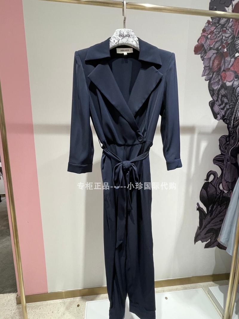 明星同款 藏蓝色翻领系带女士连体裤 BORAAKSU香港代购 新款 2021春季