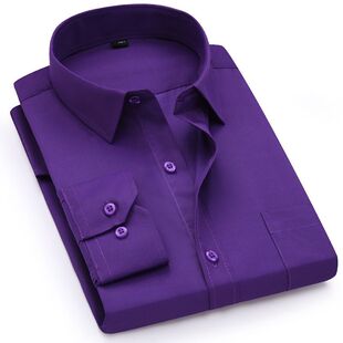 商务休闲职业工装 春季 免烫 纯色衬衣男寸衫 纯紫色衬衫 打底衫 男长袖