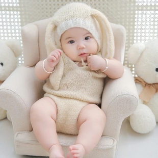 可爱宝宝拍照帽子衣服影楼道具婴儿创意月子照 新生儿摄影兔子服装