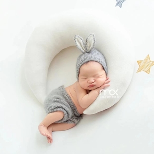 儿童影楼可爱灰色兔子婴儿宝宝拍照衣服满月照服装 新生儿摄影服装
