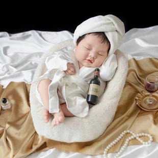 浴袍珍珠写真 满月宝宝拍照服装 2024影楼摄影道具新生儿名媛风套装