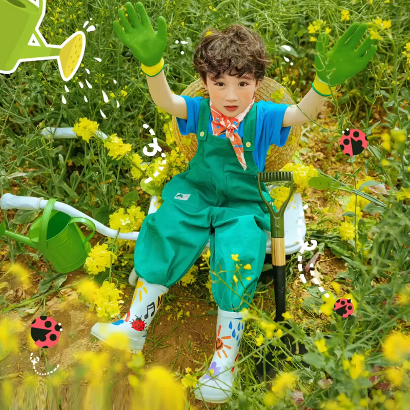 儿童外景春日主题拍照道具橘色领巾蓝色捕虫网男女童园艺绿色手套