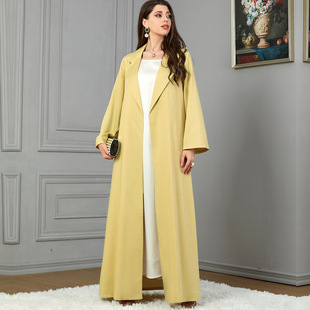 3799中东阿拉伯2023秋冬热卖 长袖 时尚 外衣 现货黄色翻领外套女装
