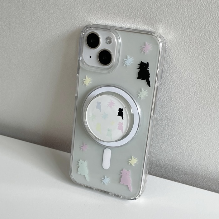 韩国ins创意可爱萌宠彩色猫咪磁吸无线充磁吸支架适用于iphone15pro 14promax苹果13 11手机壳保护套