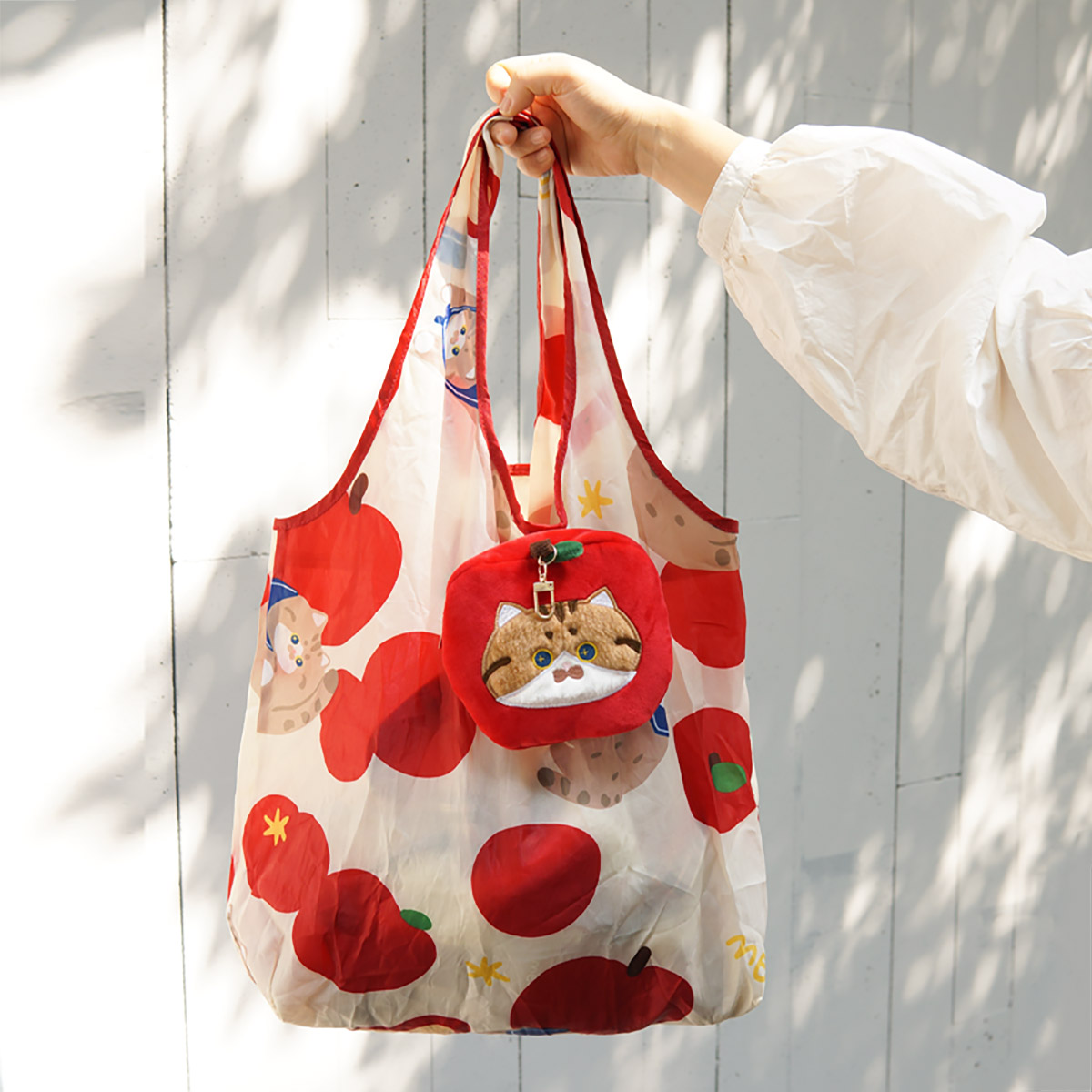 MEWJI妙吉原创猫咪可爱苹果少女通勤大容量便携收纳购物折叠袋