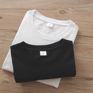 日本重磅纯棉厚实短袖 260g 纯白色圆领男女T恤打底衫 买一送一