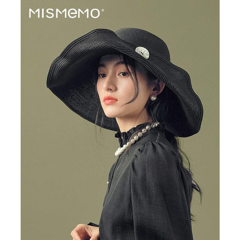 MISMEMO 2024新款 复古 草帽海边大帽檐沙滩度假遮阳帽可折叠法式
