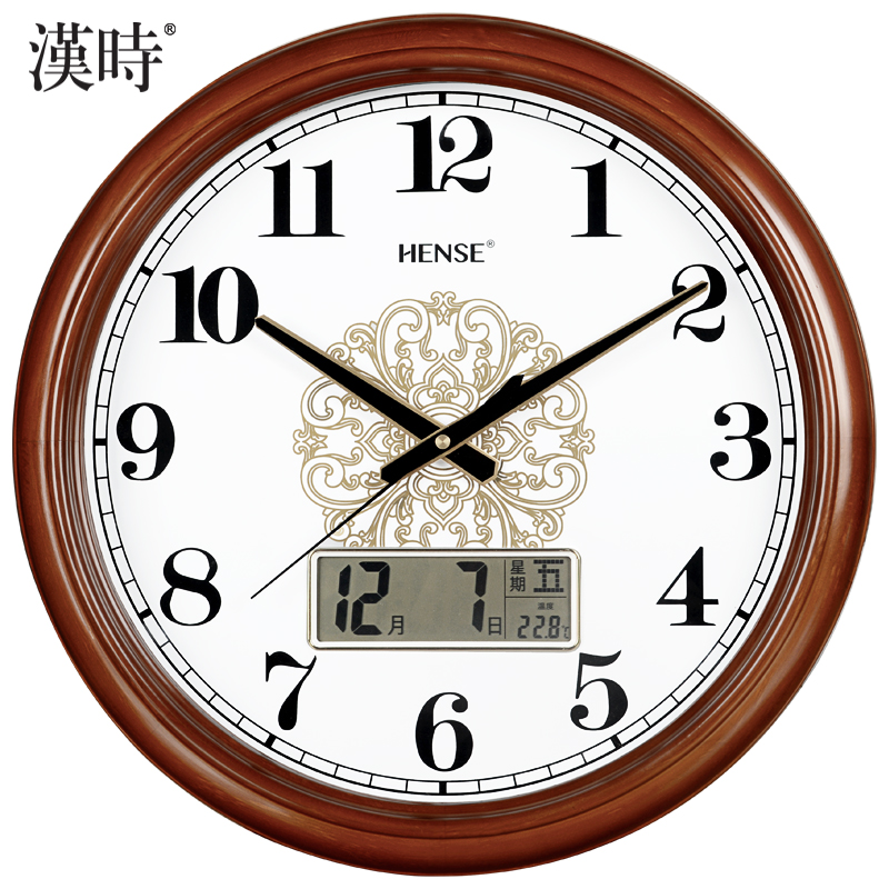 万年历实木创意大气时钟现代家用石英钟HW91 汉时挂钟钟表客厅欧式