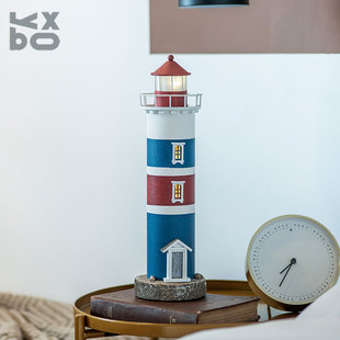创意PVC复古发光灯塔立体灯塔摆件水泥质感建筑木制海洋儿童 正品