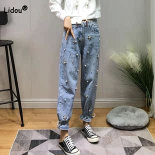Clothing Jeans Spliced Diamonds Casual Women Fashionable