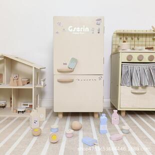 女孩宝宝礼3 装 木质儿童奶咖过家家厨房玩具洗衣机冰箱厨貝锅具套