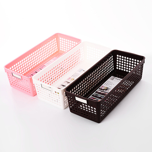 日本进口桌面收纳筐长方形杂物零食厨房整理盒子塑料储物盒置物篮