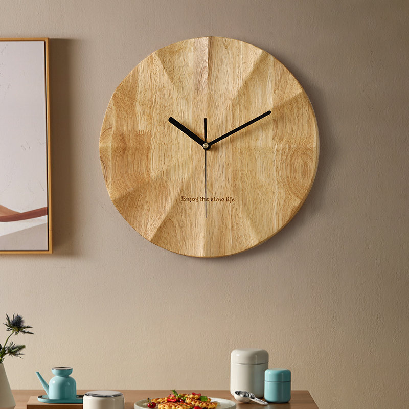 饰艺术 客厅挂钟创意挂墙简约时钟高级感原木风钟表装 侘寂实木日式