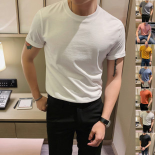 打底衫 修身 T恤韩版 纯色圆领短袖 休闲棉体恤半袖 男士 简约时尚 夏季