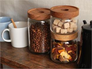 厨房食品杂粮咖啡豆茶叶密封罐透明储藏收纳罐 相思木玻璃储物罐