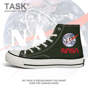 nasa地球logo联名款 男女ins设 高帮帆布鞋 无界 宇航员宇宙太空个性