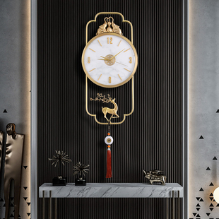 新中式 黄铜挂钟家用客厅高端大气静音钟表现代轻奢石英钟2022新款