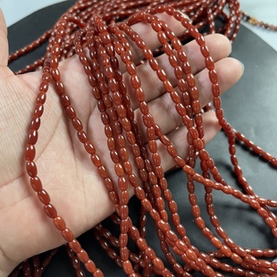 6mm天然红玛瑙米珠散珠配件颜色红润饱满一条38厘米约52颗 新品