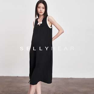 新款 连衣裙时尚 法式 SELLYNEAR孕妇装 优雅高级感v领无袖 夏季 背心裙