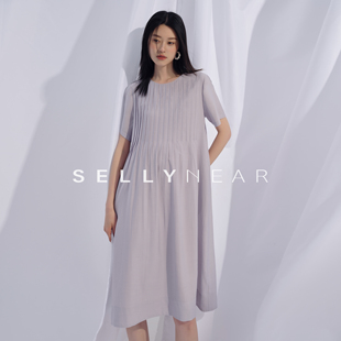 SELLYNEAR孕妇裙2024夏季 新款 复古宽松重工压褶连衣裙 高级感法式