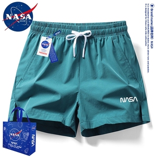 男士 NASA三分短裤 子 薄款 男夏季 休闲速干跑步运动四分裤 宽松冰丝裤