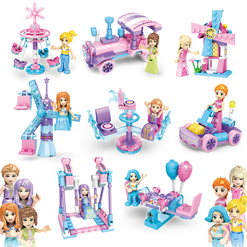 积木益智小盒玩具幼儿女孩子系列小型颗粒简单女童公主梦 儿童拼装