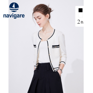 Navigare意大利小帆船白色小香风休闲针织开衫 女春季 毛衣外套 短款