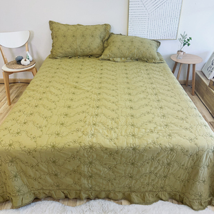 海金浦花枝棉绒三件套纯色夹棉绗缝床盖棉绒面料2.3 2.5M ±5cm