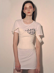 春夏小众设计师款 中长款 白色字母印花短袖 T恤女 网红同款