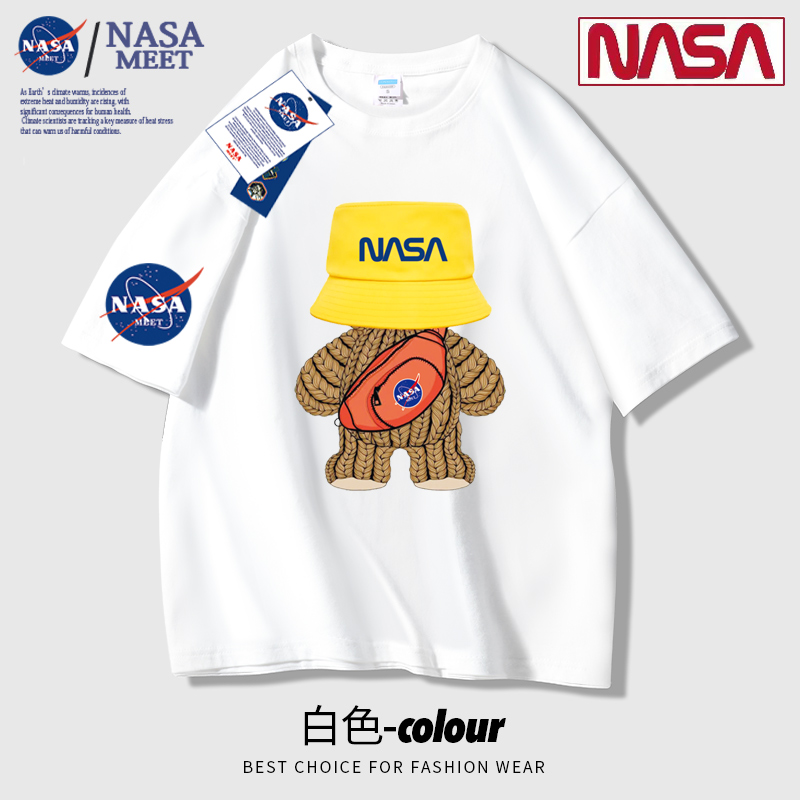 男女衣服 新款 2023潮牌学生半袖 打底衫 t恤男夏季 NASA联名小熊短袖