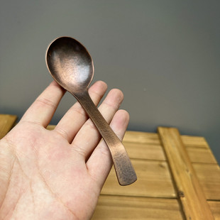 紫铜勺子家用汤匙加厚实心纯手工长柄饭勺纯铜调羹补铜餐具吃饭勺