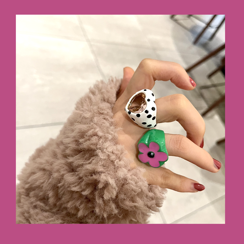 green新品 亚克力宝石戒指爱心指环饰品日韩时尚 戒指 简约个性