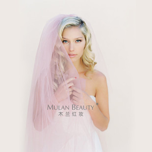 粉色简约裸纱COS造型新娘婚纱礼服配件创意软纱拖尾素纱 新款 韩式