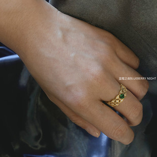 祖母绿宝石蕾丝西洋复古宫廷戒指首饰镂空高贵冷淡风个性 重磅推荐