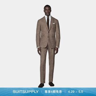 男士 24夏季 西装 新款 套装 SUITSUPPLY西服中棕色羊毛丝麻混纺修身